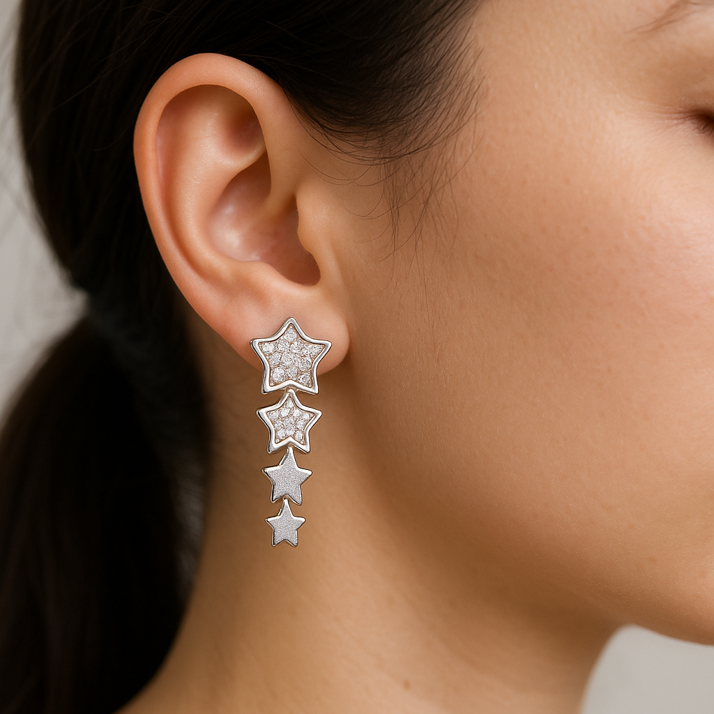 Brincos em prata 925 4 estrelas com brilhante