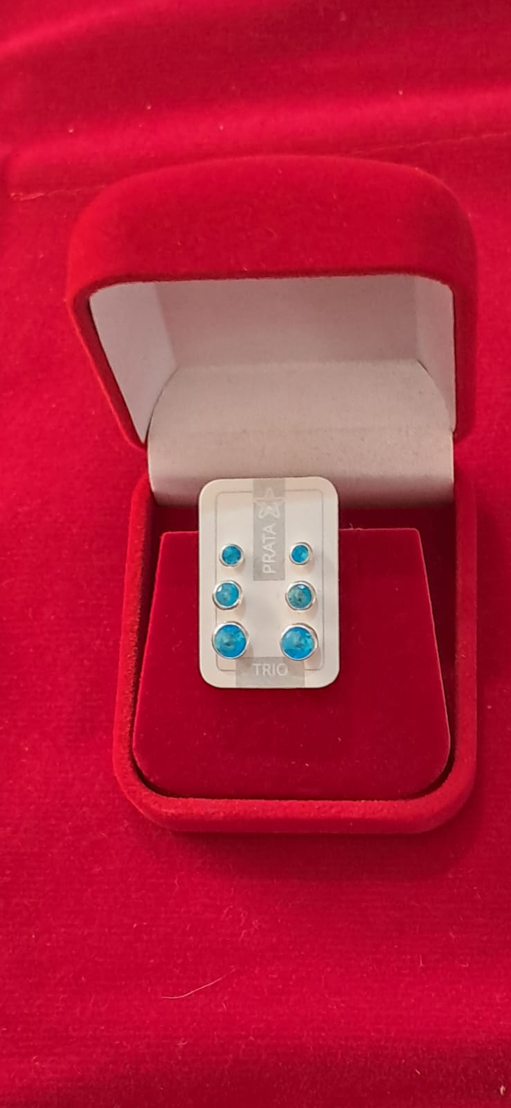 Trio de brincos em prata 925 pedras azul