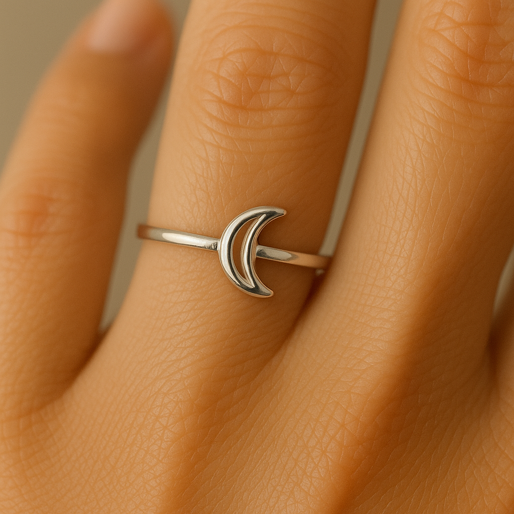Anel prata 925 meia lua